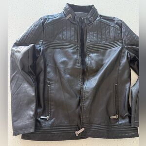 American Breed Men’s Medium Motorcycle Jacket Black Pleather Fur Lined Black